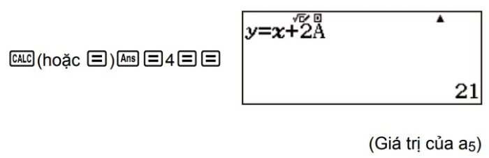 Kết quả của biểu thức y = x + 2A sau khi bấm CALC trên máy tính Casio